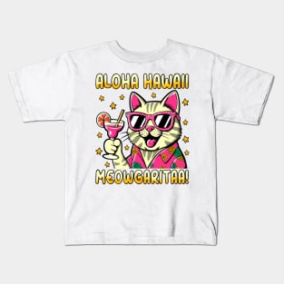 Aloha Hawaii, Funny cat with a cocktail Kids T-Shirt